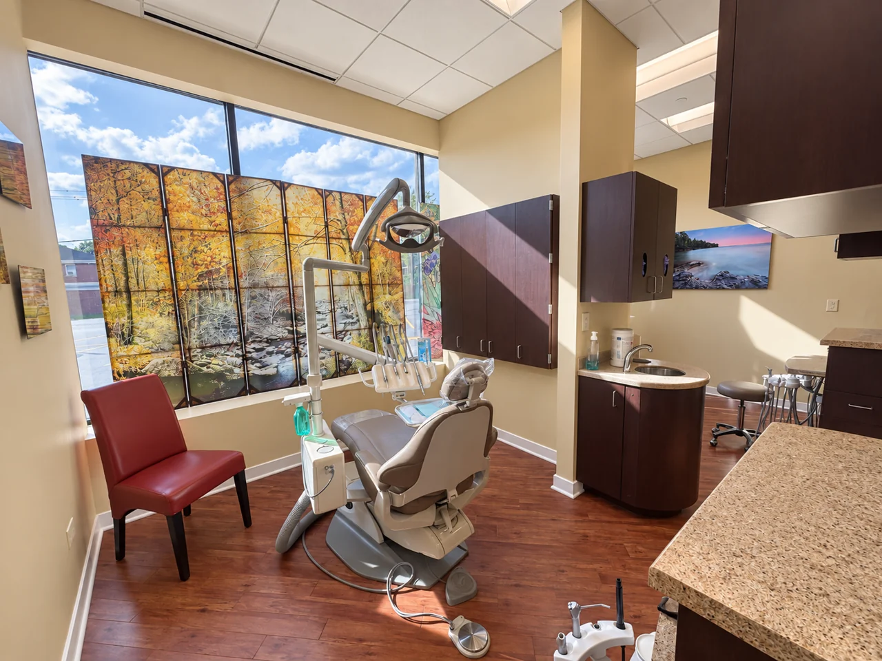 Atlas Dental operatory with autumn window scene